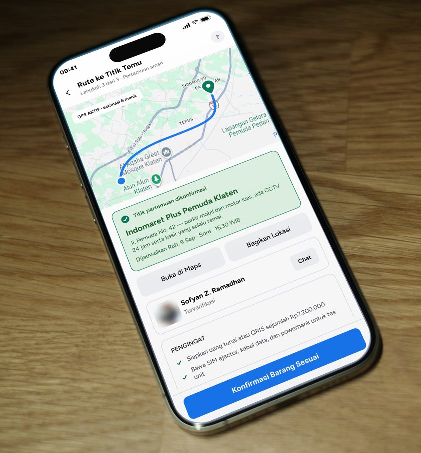 iPhone on a wooden table showing the route to the meeting point