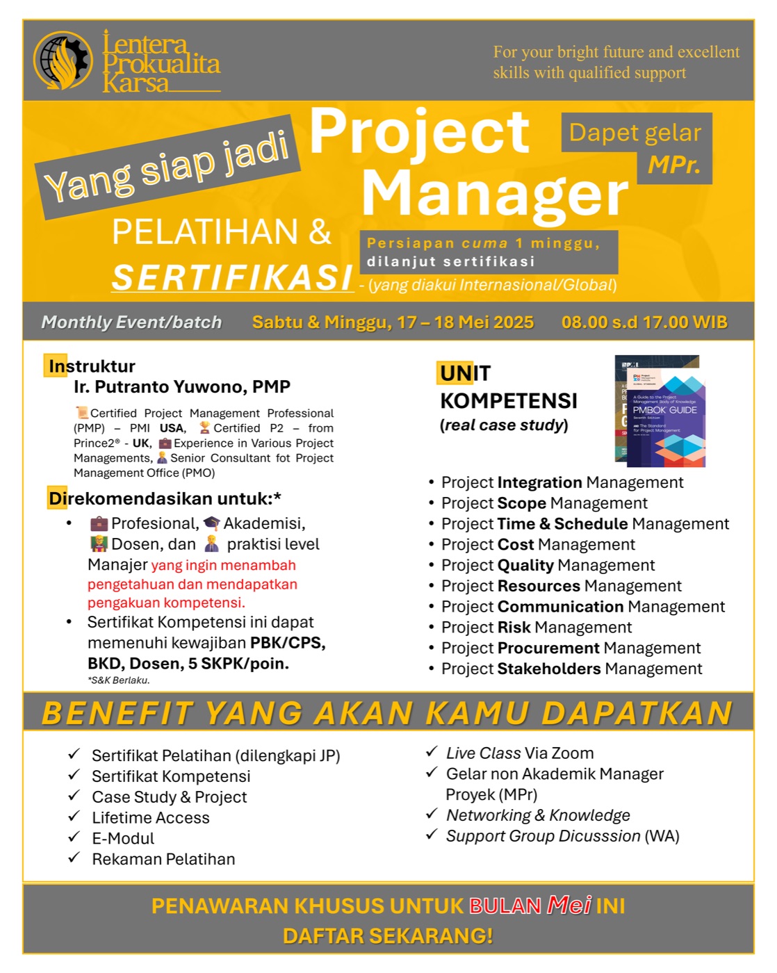 LPK TMI Nusantara project manager training flyer