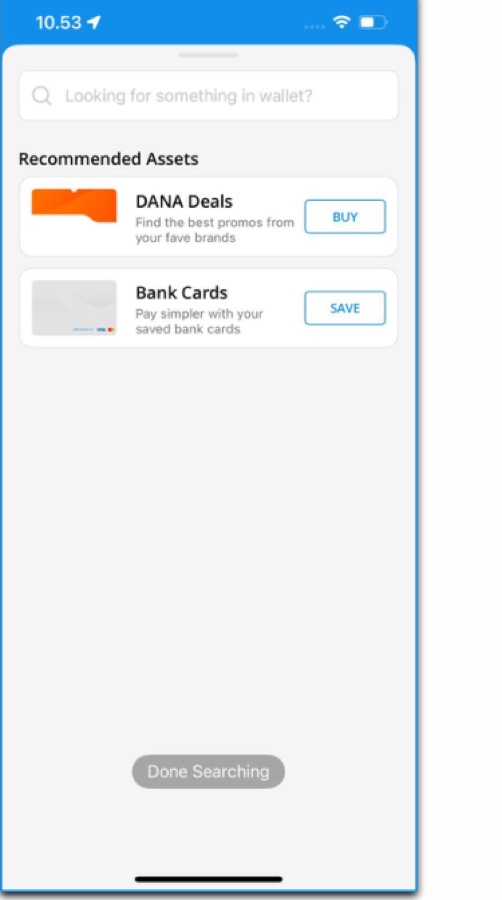 DANA app wallet search screen
